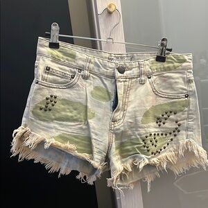 Free People Camo High Waisted Jean Shorts